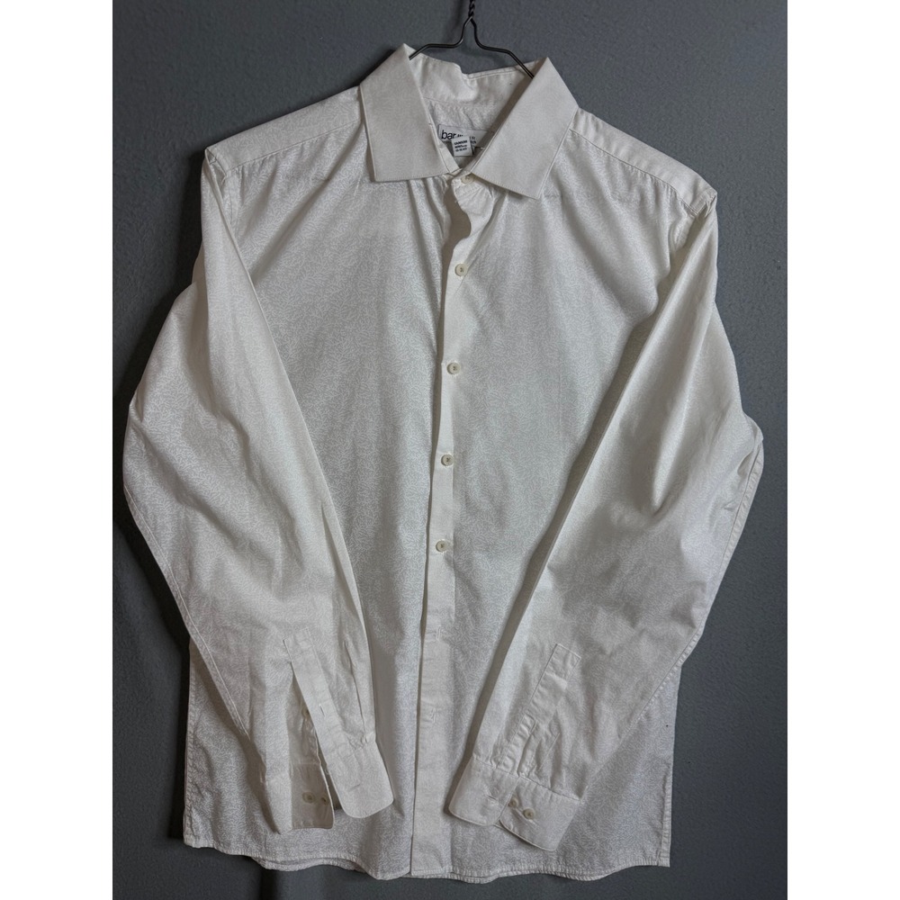 Bar III Dress Shirt Men's M 15-15 1/2 White Paisley Slim Fit Stretch Long Sleeve
